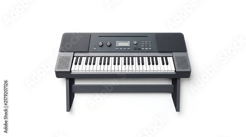 Black digital piano shown from different angles on white background