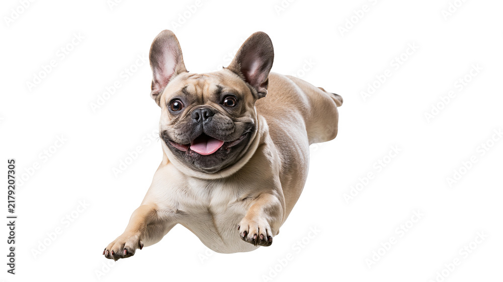 Obraz premium Happy fawn French Bulldog dog jumping, isolated on transparent background