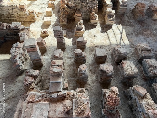Roman hypocaust pillars revealing ancient heating system architecture
