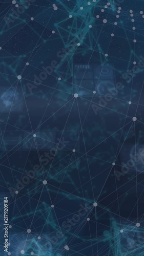 Animation of globe of network of connections against data processing and round scanners