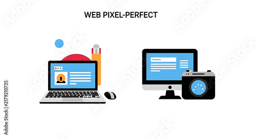 Flat design icons of a laptop and desktop computer representing professional web design services