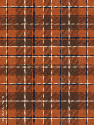 Seamless autumn plaid fabric texture with orange and brown