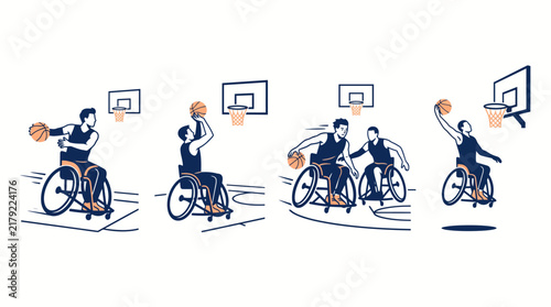 Wheelchair User Playing Basketball Duotone Illustration