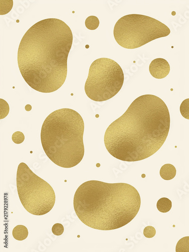 Abstract gold foil organic shapes and dots pattern