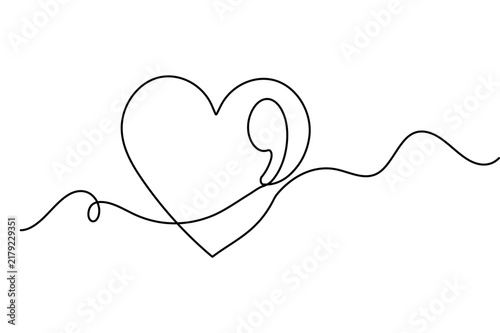 Heart comma continuous line art showing a heart and semicolon or comma symbol with editable stroke vector graphic.