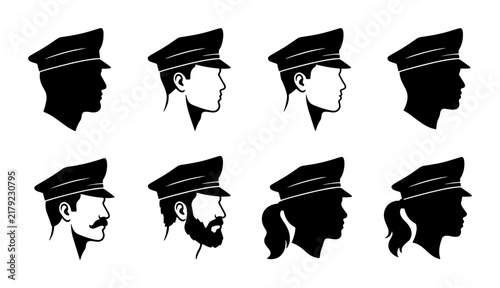 Bild auf Leinwand Uniform Caps Collection, Diverse Headwear Silhouettes and Profiles, Officer Hat
