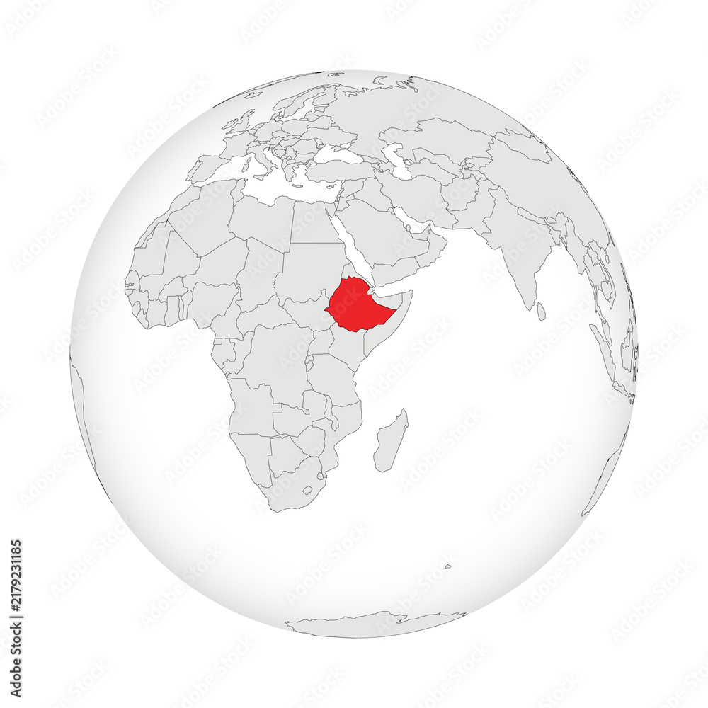 Obraz premium Location map of Ethiopia.Ethiopia on globe