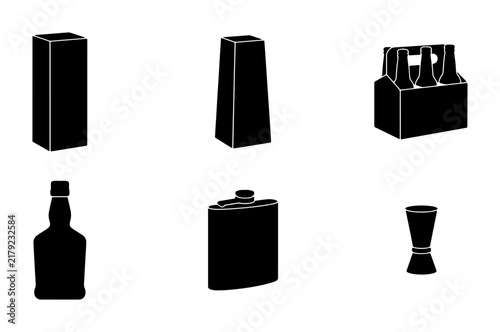 Bild auf Leinwand Alcoholic Beverage Packaging, Bottles, and Barware Icons: Vector Set for Drink D
