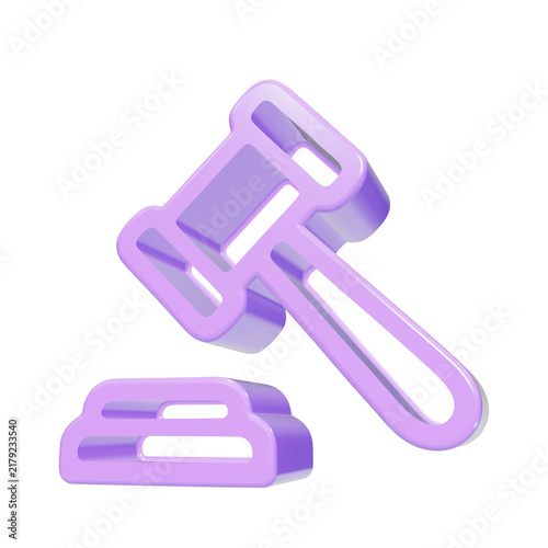 3D Purple Glass Judge Gavel Icon Isolated for Legal Justice Website Banner and Court Presentation