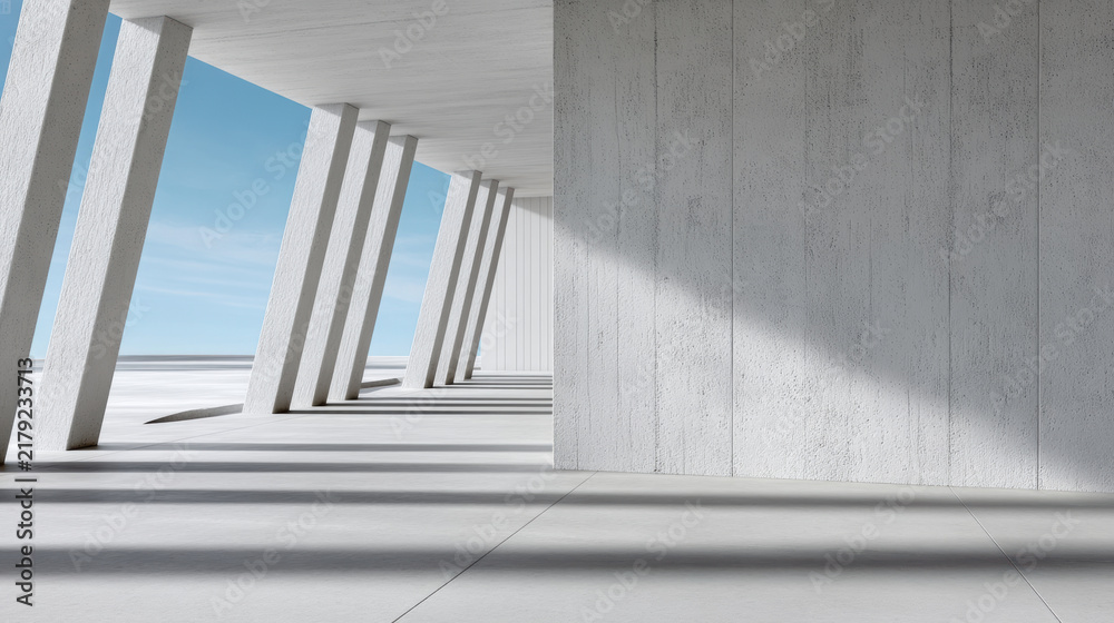 Obraz premium Modern architecture concrete column minimal design light shadow blue sky outdoor geometric perspective abstract clean
