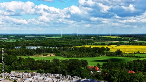 Quadro su tela Rural Fields Solar Panels Wind Turbines Agricultural Landscape