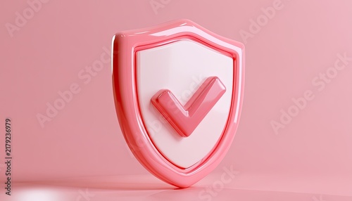 Pink Shield with Check Mark Symbolizing Security and Approval.