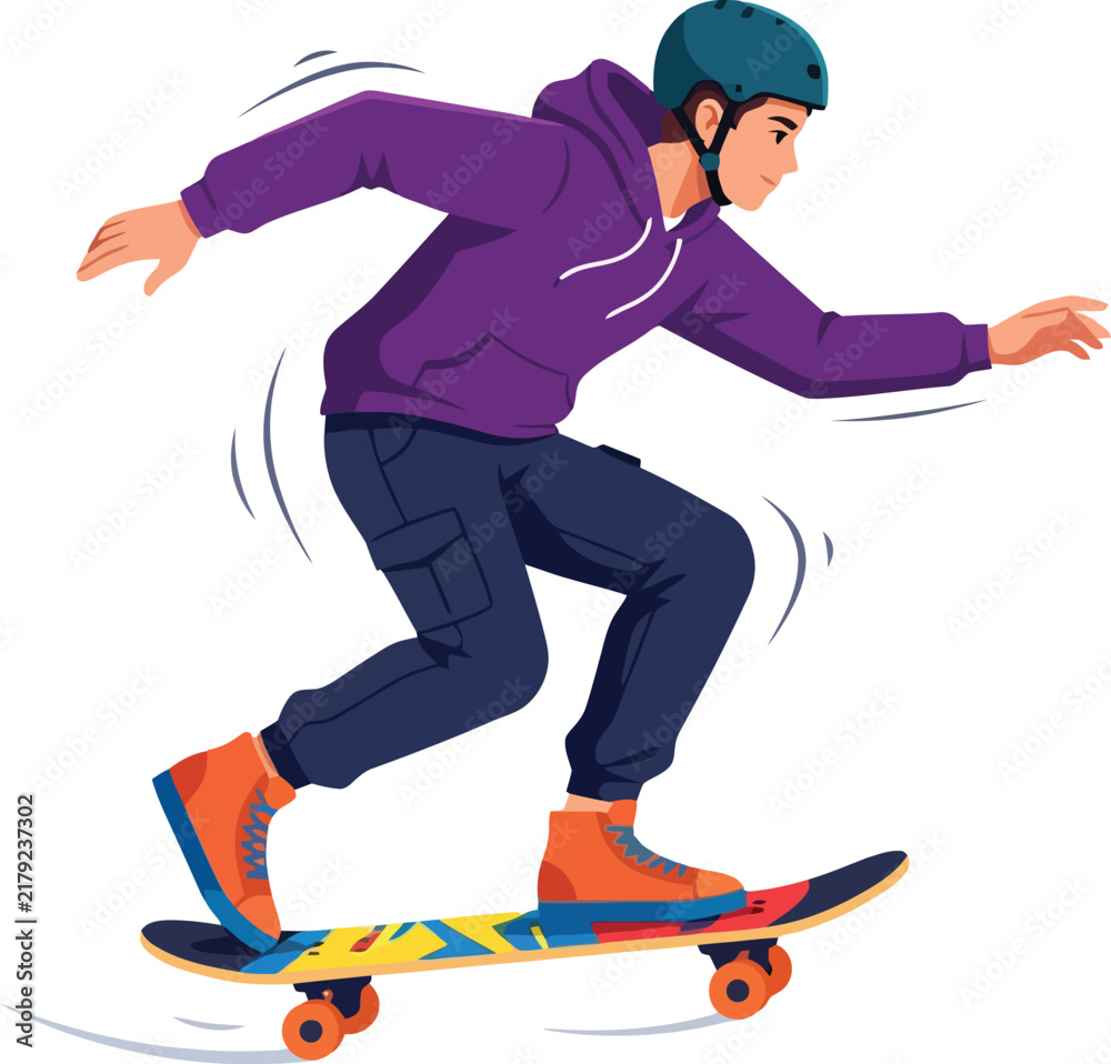 Fototapeta premium A young person wearing a helmet skateboarding with focus and energy.