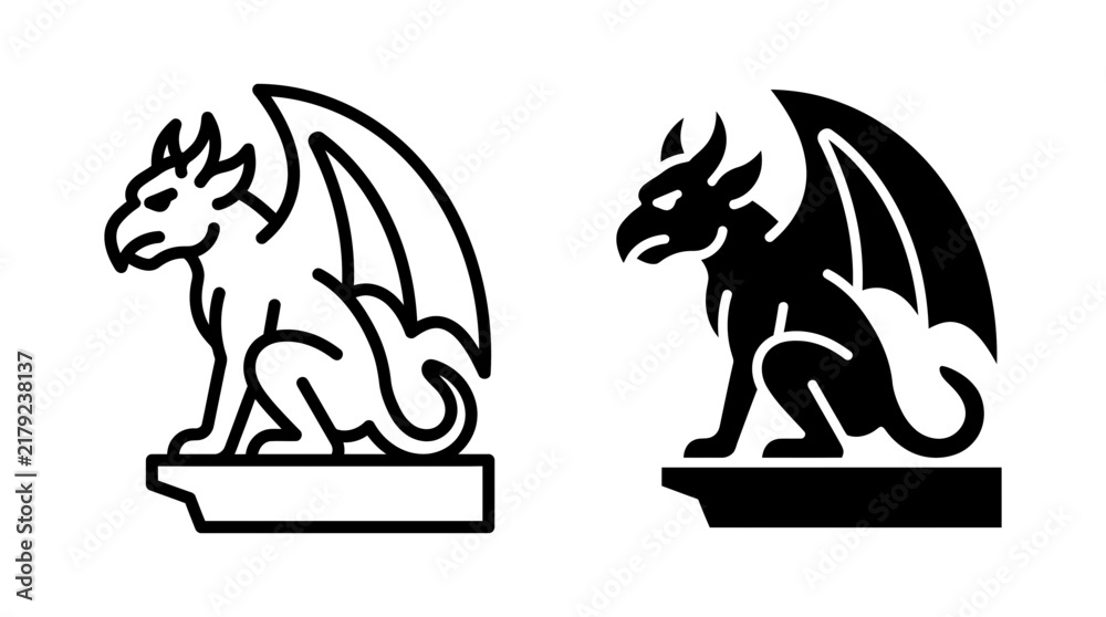 Fototapeta premium Gargoyle statue icon vector illustration line and solid style with gargoyle illustration creature architecture medieval minimalist mythology mythical protection halloween