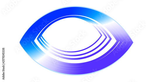Stylized blue eye icon is composed of smooth geometric curves.