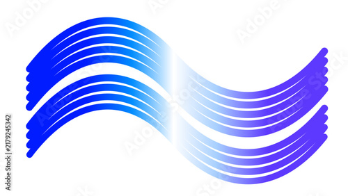 Abstract blue wave lines flow horizontally across a white background.