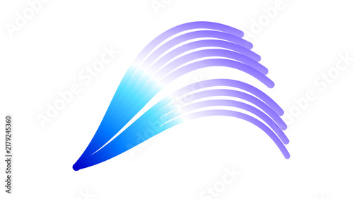 Blue curved rays burst dynamically into an arch over a white backdrop.