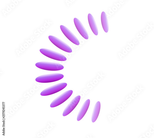Purple crescent icon forms a radial loading symbol on a white backdrop.