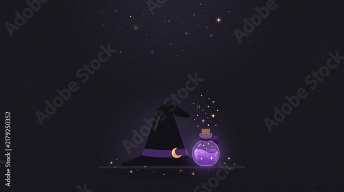 Cute Minimalist Halloween Wallpaper Witch Hat and Potion Bottle 4K