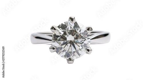 Fotografie Sparkling round brilliant cut diamond engagement ring, isolated on transparent b