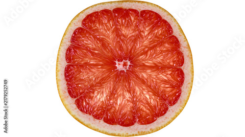 Foto Juicy pink grapefruit slice with textured segments, isolated on transparent back