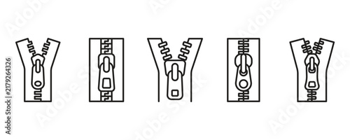 Black and White Zipper Outline Vector Illustration for Sewing and Fashion Design.
