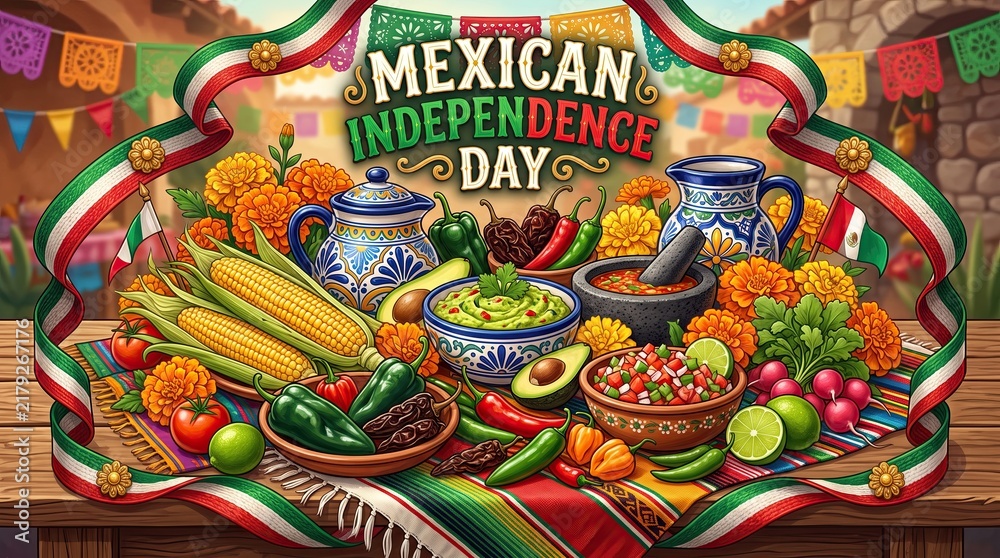 Obraz premium Traditional Mexican Food Feast Illustration for Mexican Independence Day.
