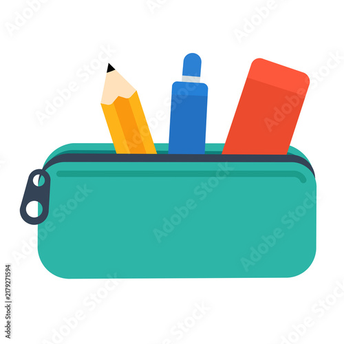 Colorful pencil case with pen pencil and eraser for school and education concepts