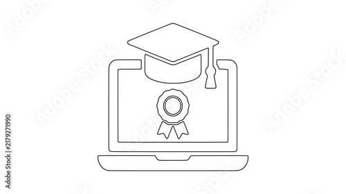 Graduation certificate laptop, technology concept, minimalist graphic, animated icon
