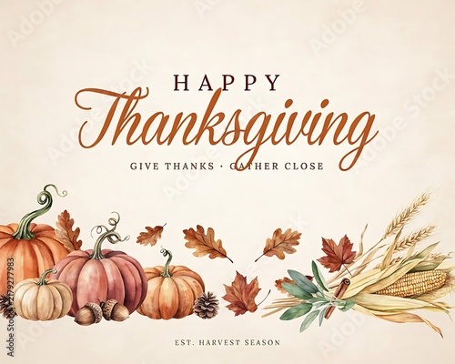 Happy Halloween Card with Pumpkin, Autumn Leaves and Harvest Decorations, Festive Fall Holiday Vector Illustration Background for Greeting Card Design and Se