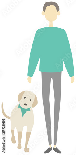並んで立っている犬と男性