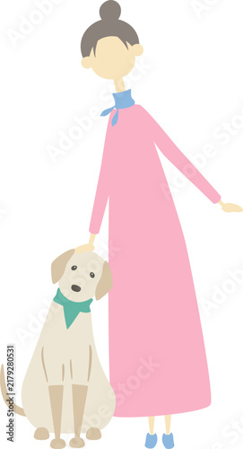 犬の頭を撫でている女性