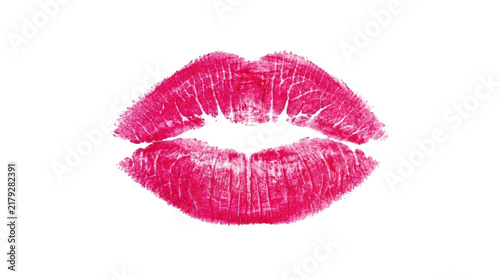Bright pink lipstick kiss mark isolated on white background isolated on transparent background