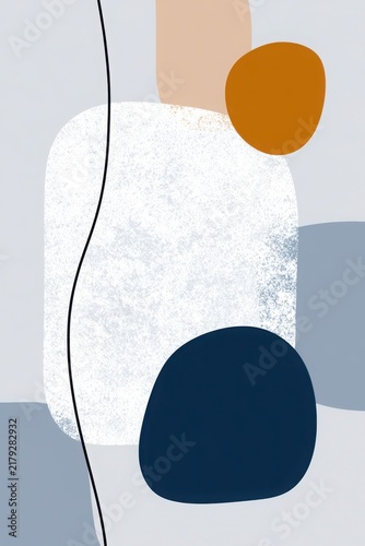 Modern abstract composition featuring soft organic shapes elements to convey a sense of calm and clarity on a minimalist background.