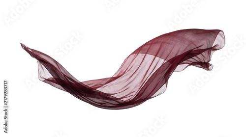 Flowing dark red fabric piece waving in the air isolated on transparent background