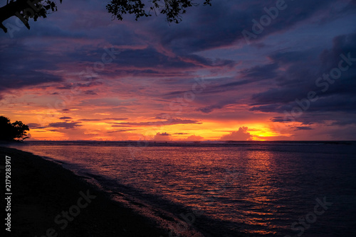 Colorful sunset sky at Krui Beach, Lampung
