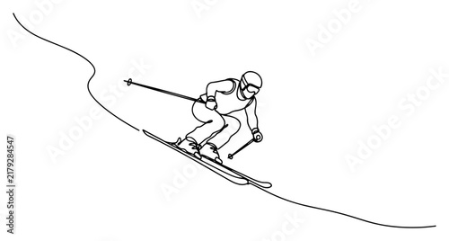 Картината върху платно Alpine skier racing downhill in tuck position continuous line art minimalist vec