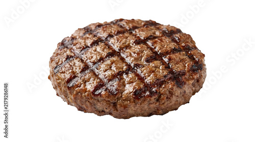 Grilled beef burger patty isolated on white isolated on transparent background