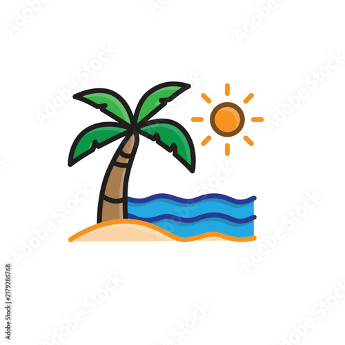 Beach icon. summer. A beach themed icon featuring sand, ocean waves, and relaxing seaside elements. Isometric design style