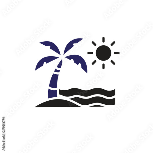Beach icon. summer. A beach themed icon featuring sand, ocean waves, and relaxing seaside elements. Flat design style