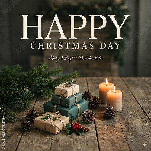Christmas Tree with Gifts, Candles and Ornaments, Festive Merry Christmas and Happy New Year Holiday Card, Winter Celebration Vector Illustration Design