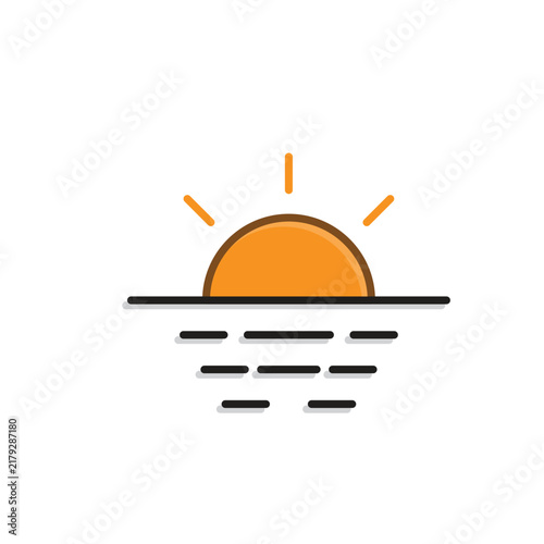 Sunset icon. summer. A sunset beach icon featuring the setting sun, ocean, and peaceful seaside scenery. Mixed design style