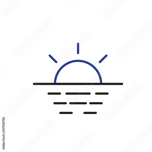 Sunset icon. summer. A sunset beach icon featuring the setting sun, ocean, and peaceful seaside scenery. Outline design style