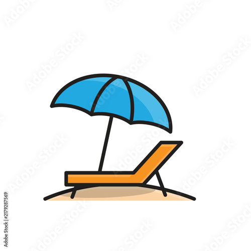 Beach Umbrella icon. summer. A beach umbrella icon with a lounge chair representing shade, and seaside vacations. Isometric design style
