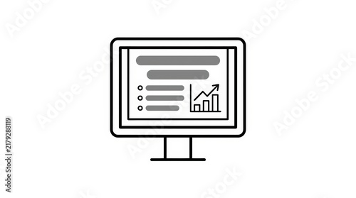 Line Art Computer Monitor with Presentation and Growth Chart Icon
