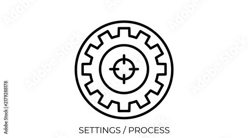 Line Art Gear Icon with Target Symbolizing Settings, Precision, and Goals