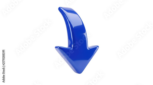 Shiny glossy blue 3d arrow pointing down isolated on transparent background