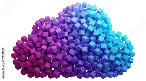 Abstract cloud shape made of small 3d colorful cubes isolated on transparent background