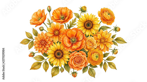 Vibrant Orange Yellow Floral Bouquet In Full Bloom