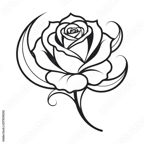 Elegant rose line art vector, blooming flower blossom sketch, black and white floral tattoo design, botanical garden illustration isolated on Transparent Background